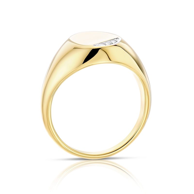 Main Image 3 of Men's Sterling Silver & 18ct Gold Plated Vermeil 0.04ct Diamond Signet Ring
