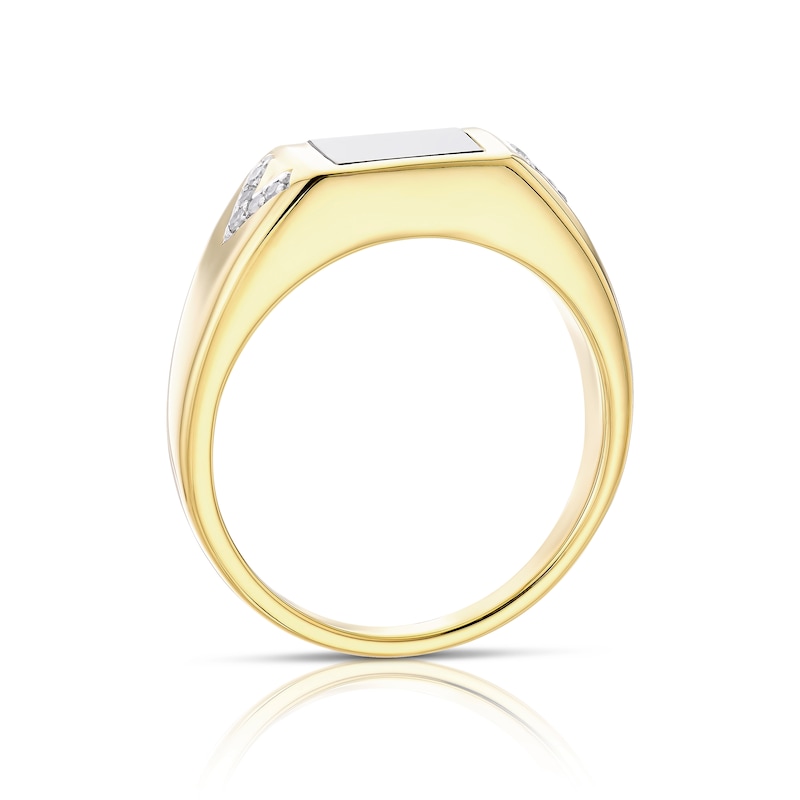 Main Image 3 of Men's Sterling Silver & 18ct Gold Plated Vermeil Onyx Diamond Signet Ring