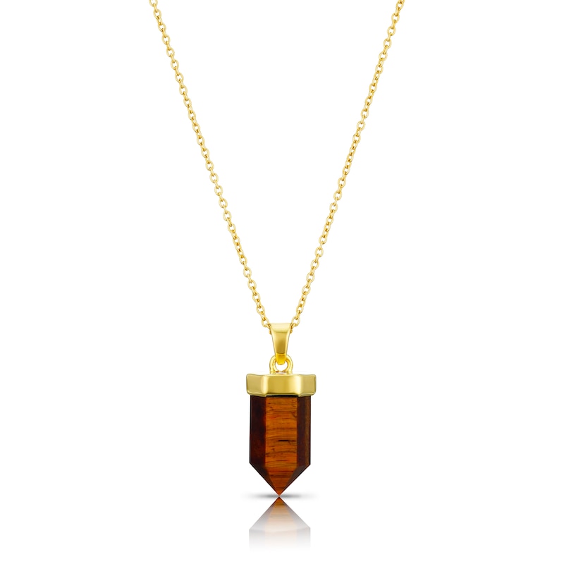Main Image 1 of Men's Sterling Silver & 18ct Gold Plated Vermeil Tiger Eye Pendant