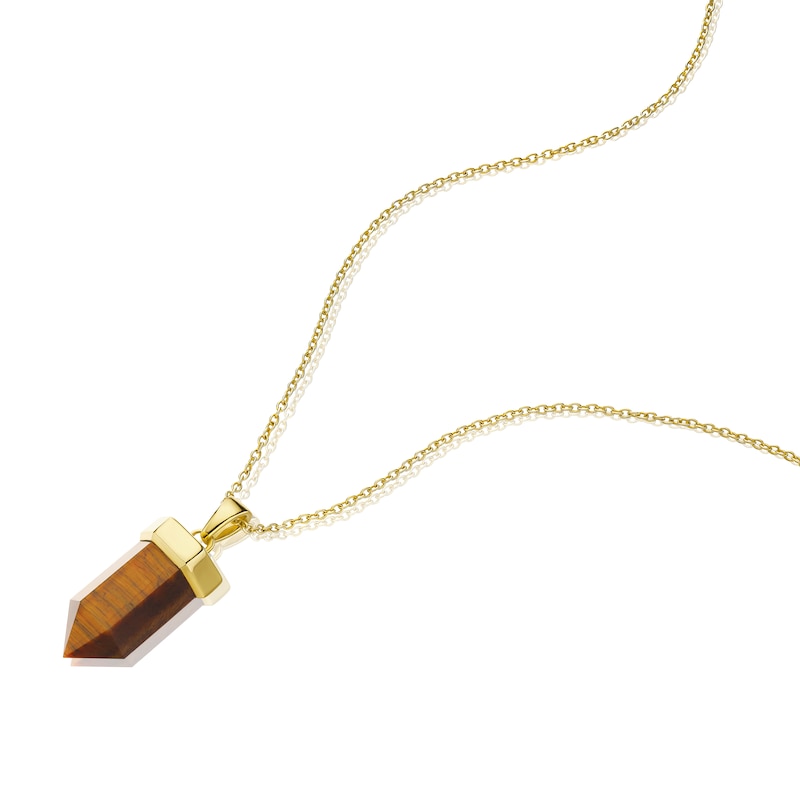 Main Image 2 of Men's Sterling Silver & 18ct Gold Plated Vermeil Tiger Eye Pendant