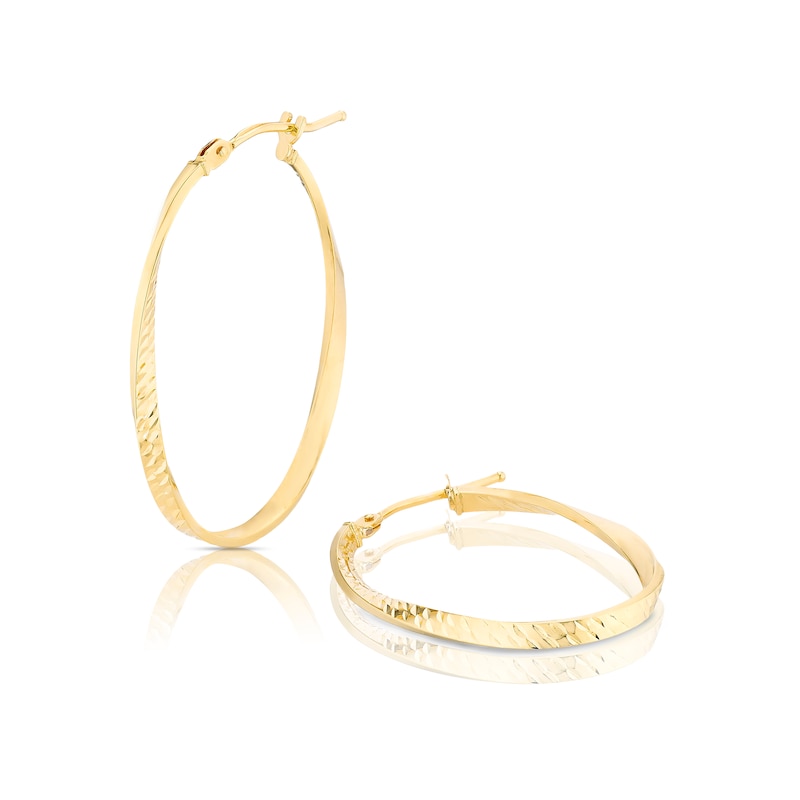 9ct Yellow Gold Diamond Cut Hoop Earrings