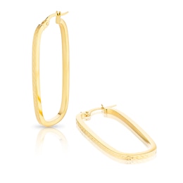 9ct Yellow Gold Diamond Cut Long Rectangle Hoop Earrings