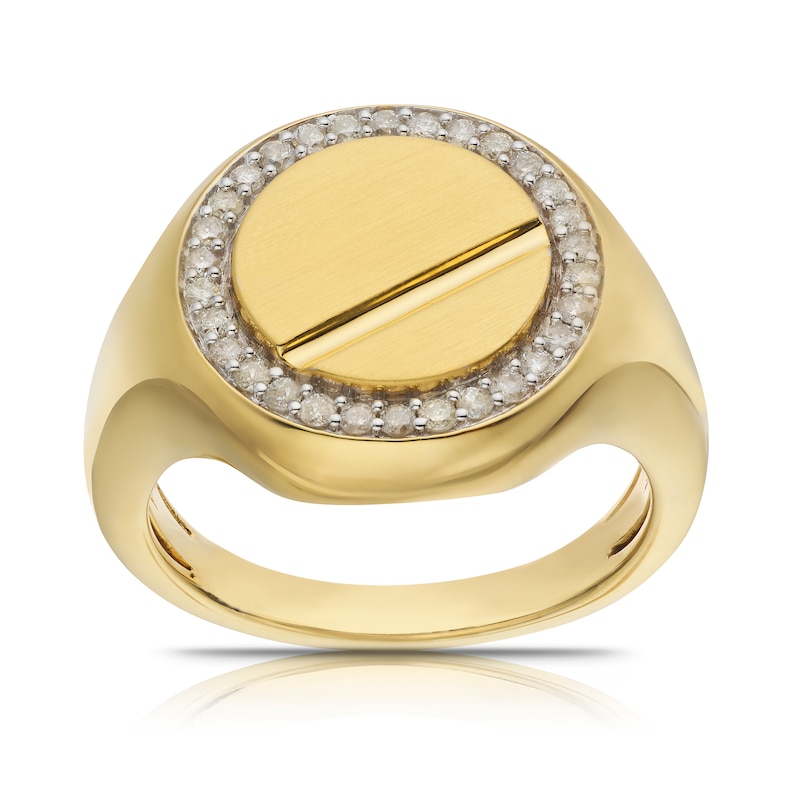 Main Image 1 of Men's Sterling Silver & 18ct Gold Plated Vermeil 0.33ct Diamond Signet Ring