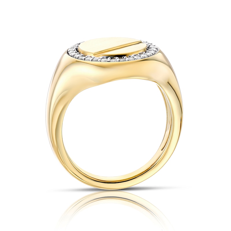 Main Image 3 of Men's Sterling Silver & 18ct Gold Plated Vermeil 0.33ct Diamond Signet Ring