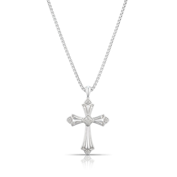 Mens Sterling Silver 0.10ct Diamond Cross Pendant