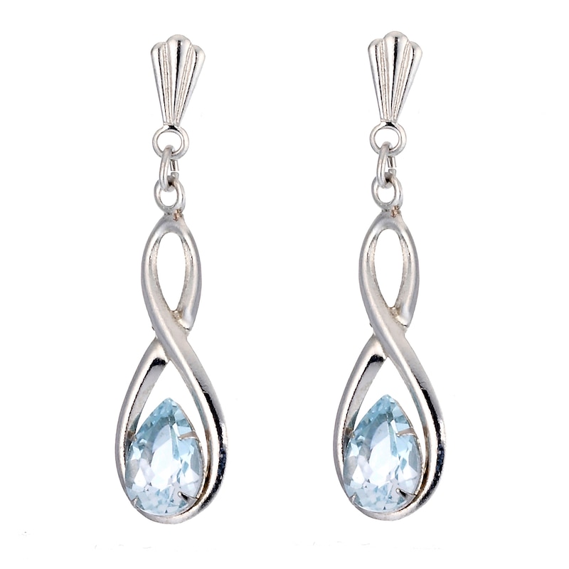 Main Image 1 of 9ct White Gold Blue Topaz Figure of Eight Earrings