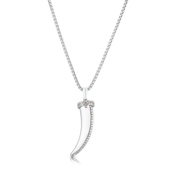 Mens Sterling Silver 0.10ct Diamond Shark Tooth Pendant