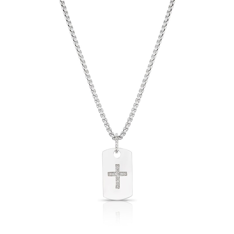 Men's Sterling Silver 0.04ct Diamond Cross Pendant