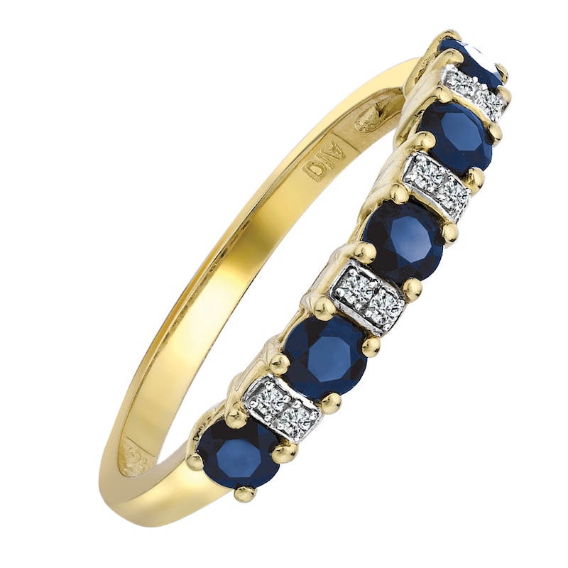 Main Image 1 of 9ct Yellow Gold Rhodium Plated Sapphire & Diamond Ring