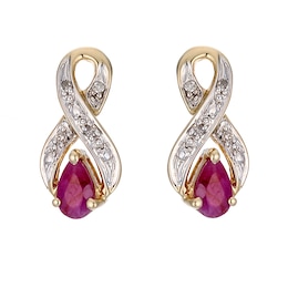 9ct Yellow Gold Diamond and Ruby Earrings