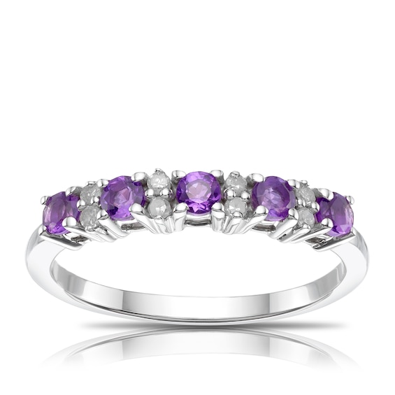 9ct White Gold Amethyst and 0.07ct Diamond Eternity Ring