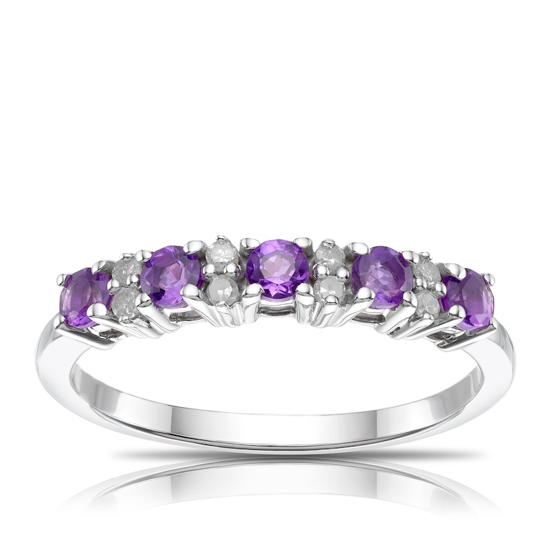 Main Image 1 of 9ct White Gold Amethyst & 0.07ct Diamond Eternity Ring