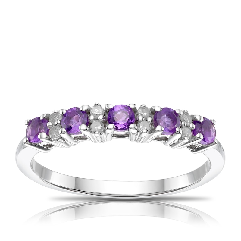 9ct White Gold Amethyst & 0.07ct Diamond Eternity Ring