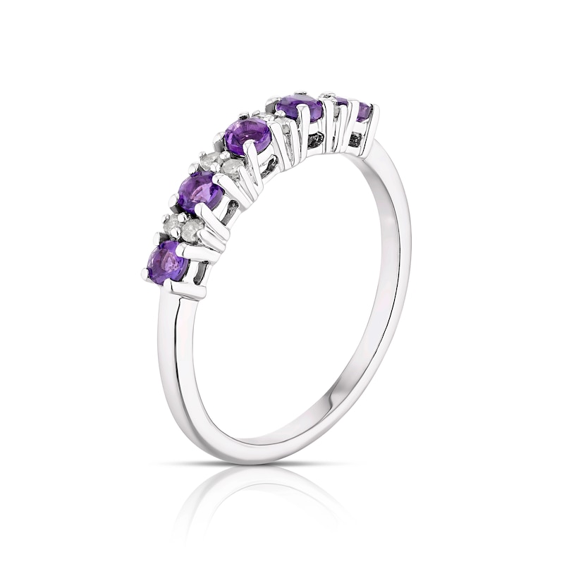 Main Image 2 of 9ct White Gold Amethyst & 0.07ct Diamond Eternity Ring