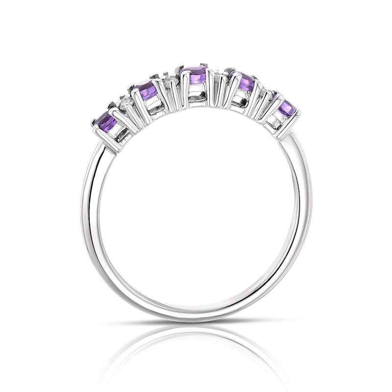 Main Image 3 of 9ct White Gold Amethyst & 0.07ct Diamond Eternity Ring