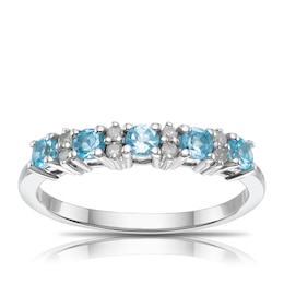 9ct White Gold Blue Topaz & 0.07ct Diamond Eternity Ring