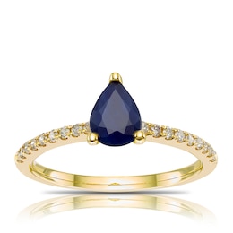 9ct Yellow Gold Blue Sapphire & 0.15ct Diamond Ring