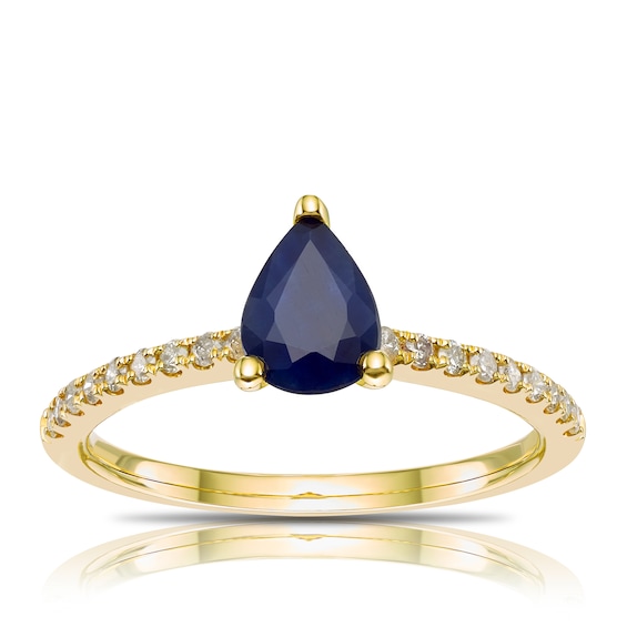 9ct Yellow Gold Blue Sapphire and 0.15ct Diamond Ring