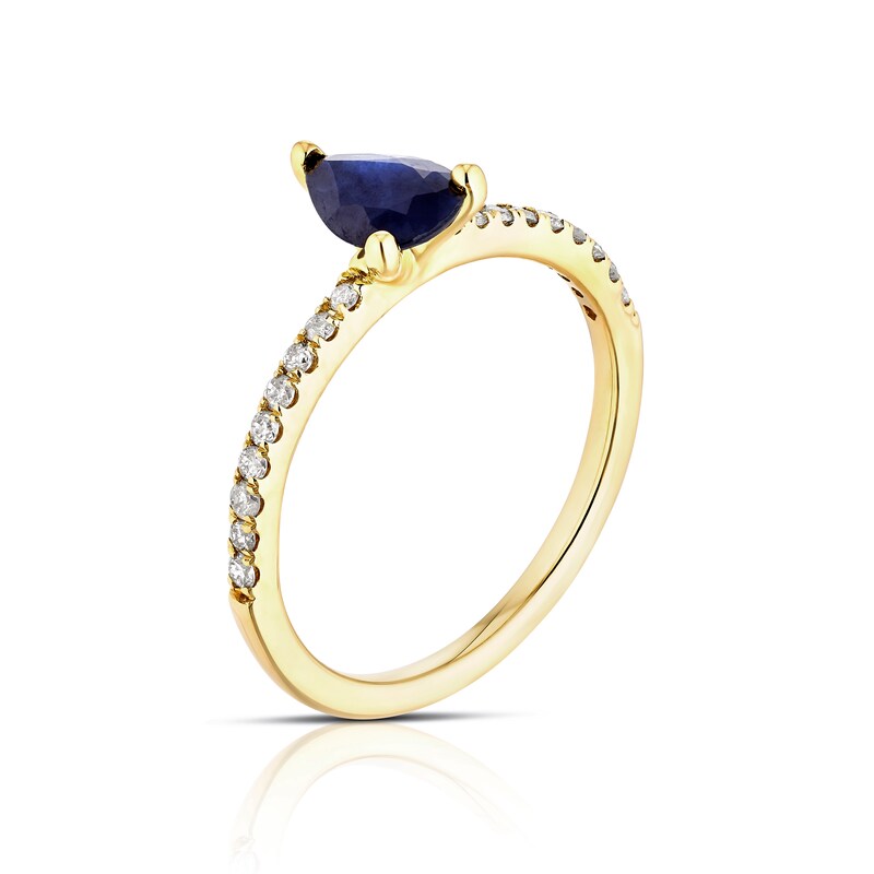 Main Image 2 of 9ct Yellow Gold Blue Sapphire & 0.15ct Diamond Ring