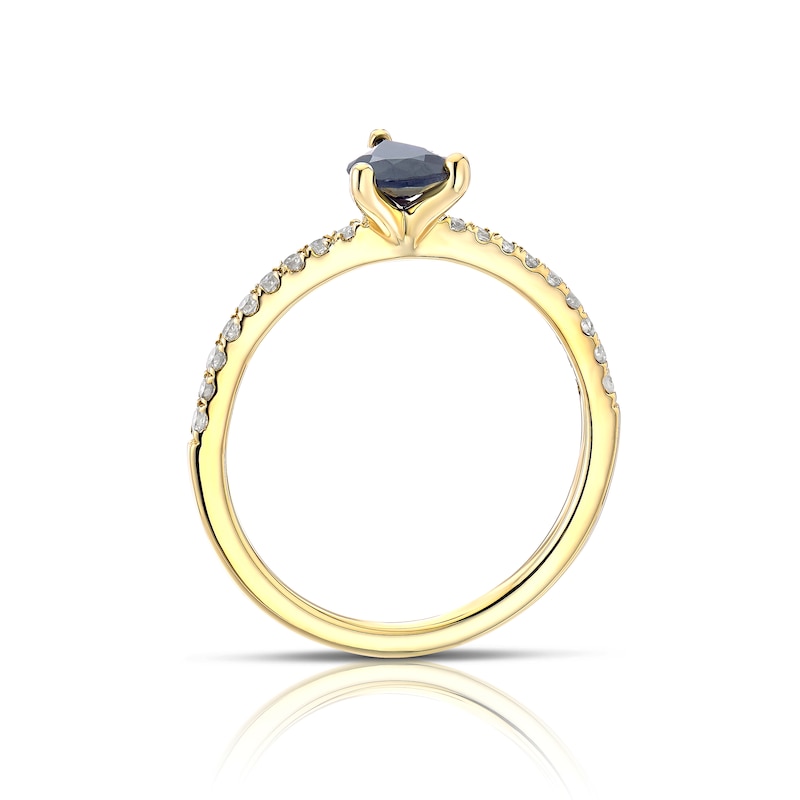 9ct Yellow Gold Blue Sapphire & 0.15ct Diamond Ring