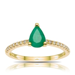 9ct Yellow Gold Green Emerald & 0.15ct Diamond Ring