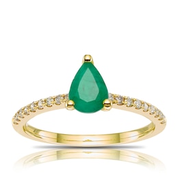 9ct Yellow Gold Green Emerald & 0.15ct Diamond Ring