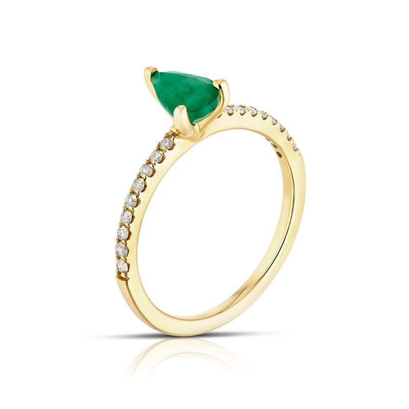 Main Image 2 of 9ct Yellow Gold Green Emerald & 0.15ct Diamond Ring
