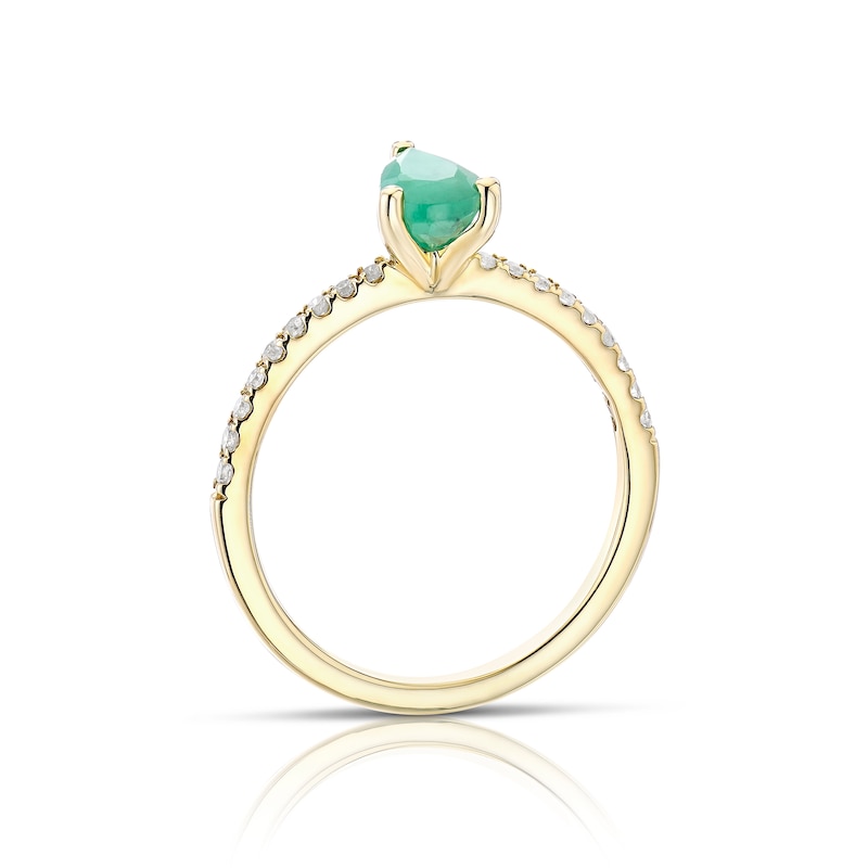 Main Image 3 of 9ct Yellow Gold Green Emerald & 0.15ct Diamond Ring