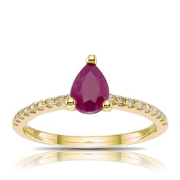 9ct Yellow Gold Red Ruby & 0.15ct Diamond Ring