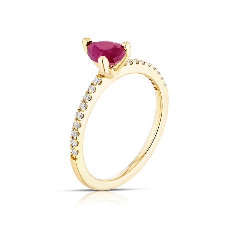 9ct Yellow Gold Red Ruby & 0.15ct Diamond Ring