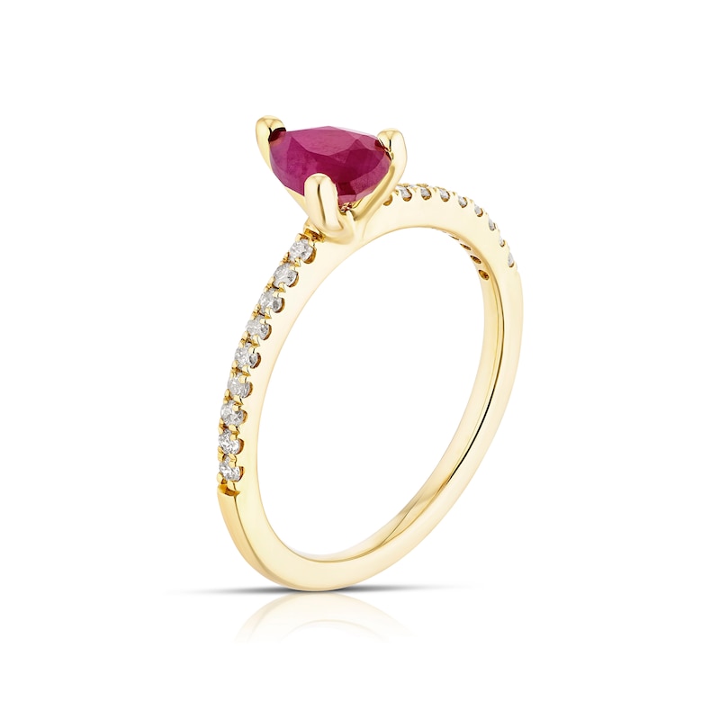 Main Image 2 of 9ct Yellow Gold Red Ruby & 0.15ct Diamond Ring