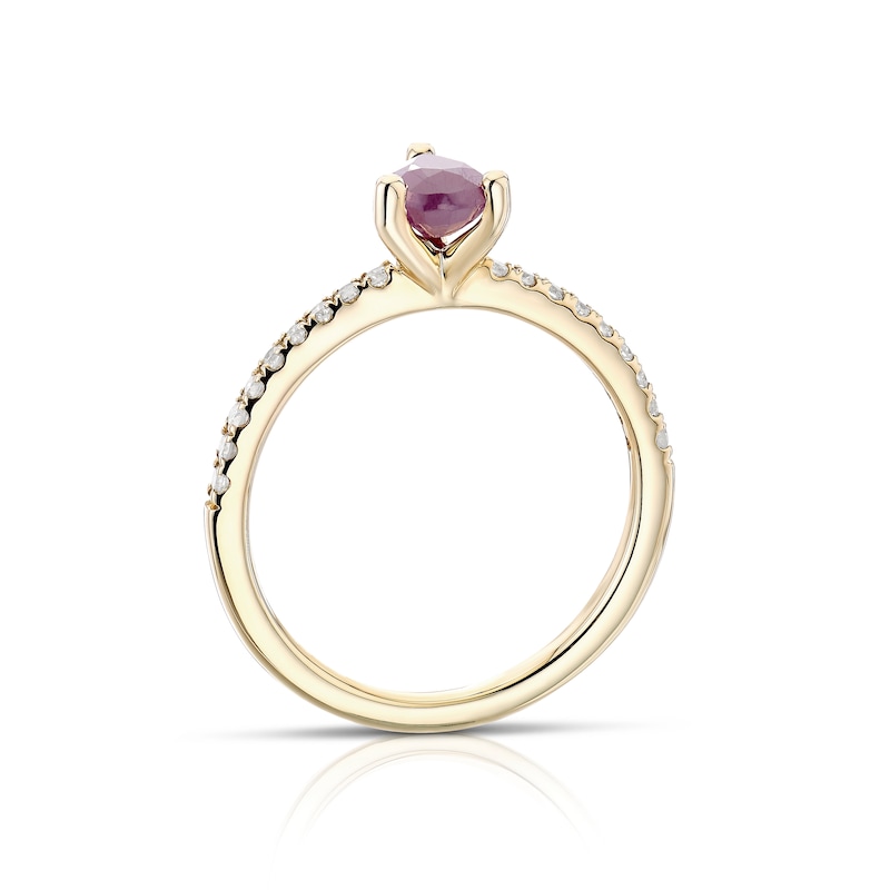 9ct Yellow Gold Red Ruby & 0.15ct Diamond Ring