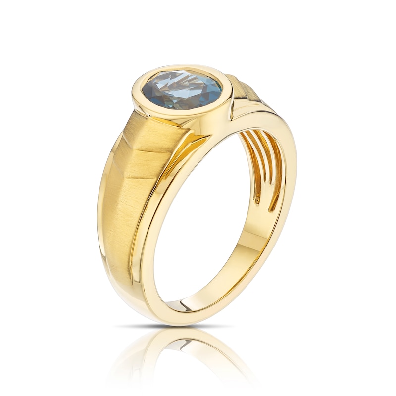 Main Image 2 of Men's Sterling Silver & 18ct Gold Plated Vermeil Blue Topaz Ring
