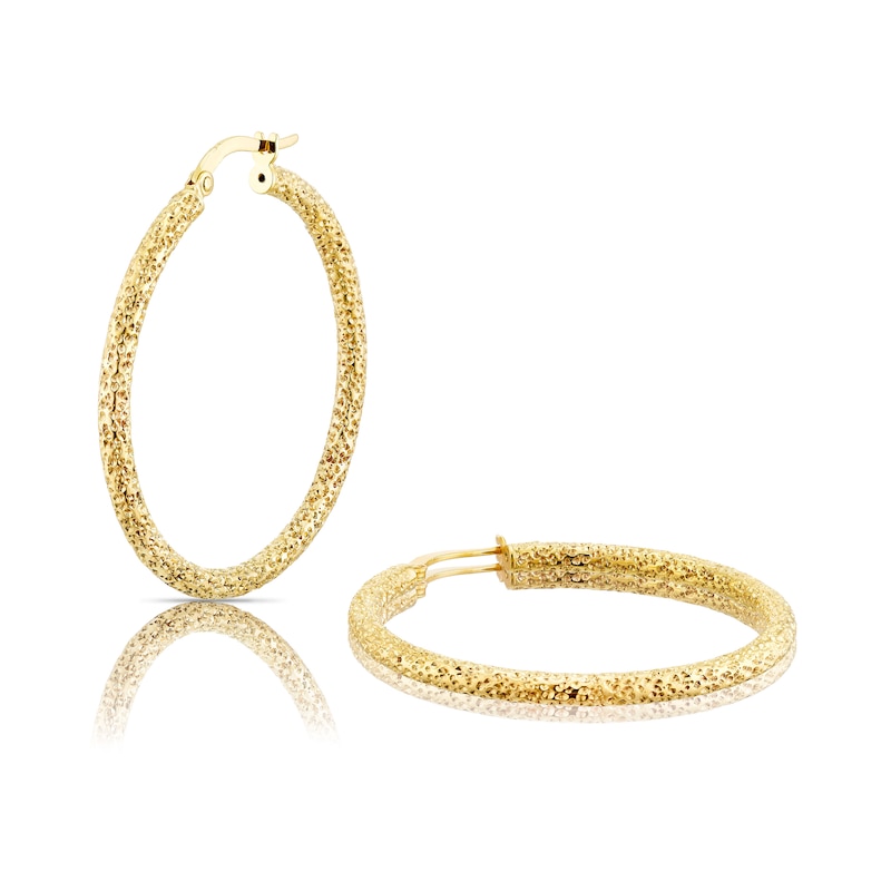 Main Image 1 of 9ct Yellow Gold Sparkle 30mm Hoop Earrings