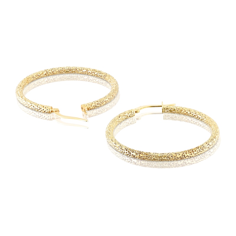 Main Image 2 of 9ct Yellow Gold Sparkle 30mm Hoop Earrings