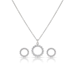 Silver Cubic Zirconia Circle Pendant & Earrings Set