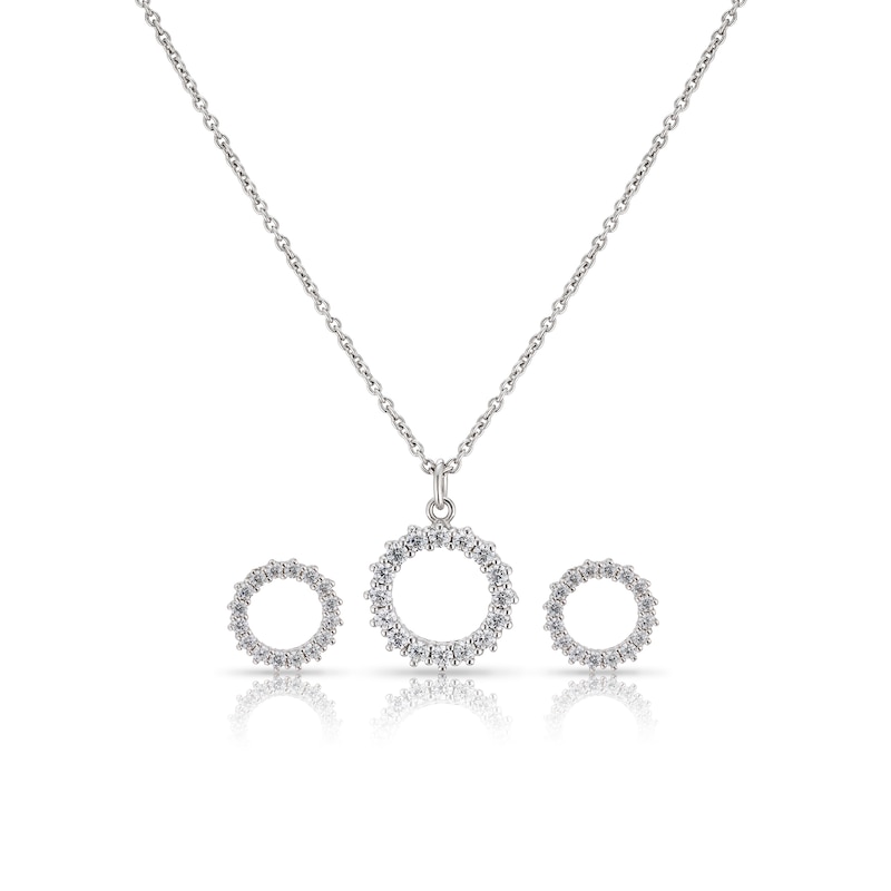 Main Image 1 of Sterling Silver Cubic Zirconia Circle Pendant & Earrings Set
