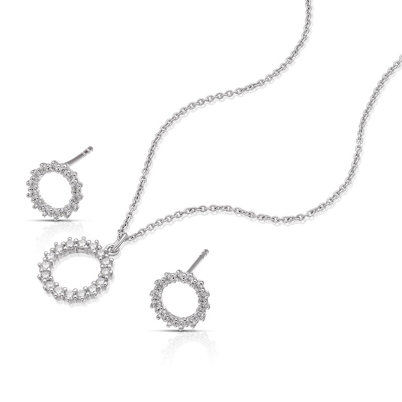 Main Image 2 of Sterling Silver Cubic Zirconia Circle Pendant & Earrings Set