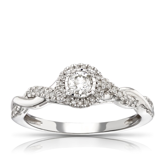9ct White Gold 0.25ct Diamond Twisted Shoulders Solitaire Ri