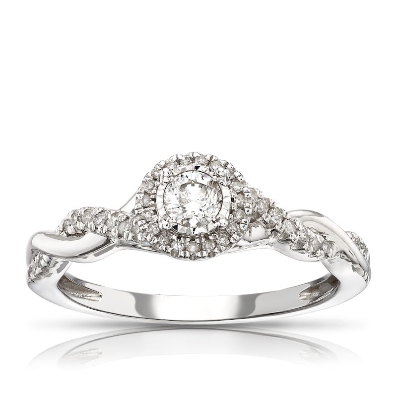 Main Image 1 of 9ct White Gold 0.25ct Diamond Twisted Shoulders Solitaire Ring
