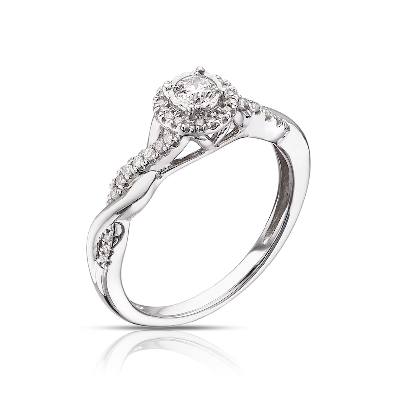 Main Image 2 of 9ct White Gold 0.25ct Diamond Twisted Shoulders Solitaire Ring
