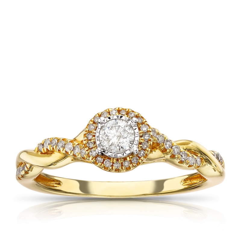 Main Image 1 of 9ct Yellow Gold 0.25ct Total Diamond Illusion Set Halo Ring