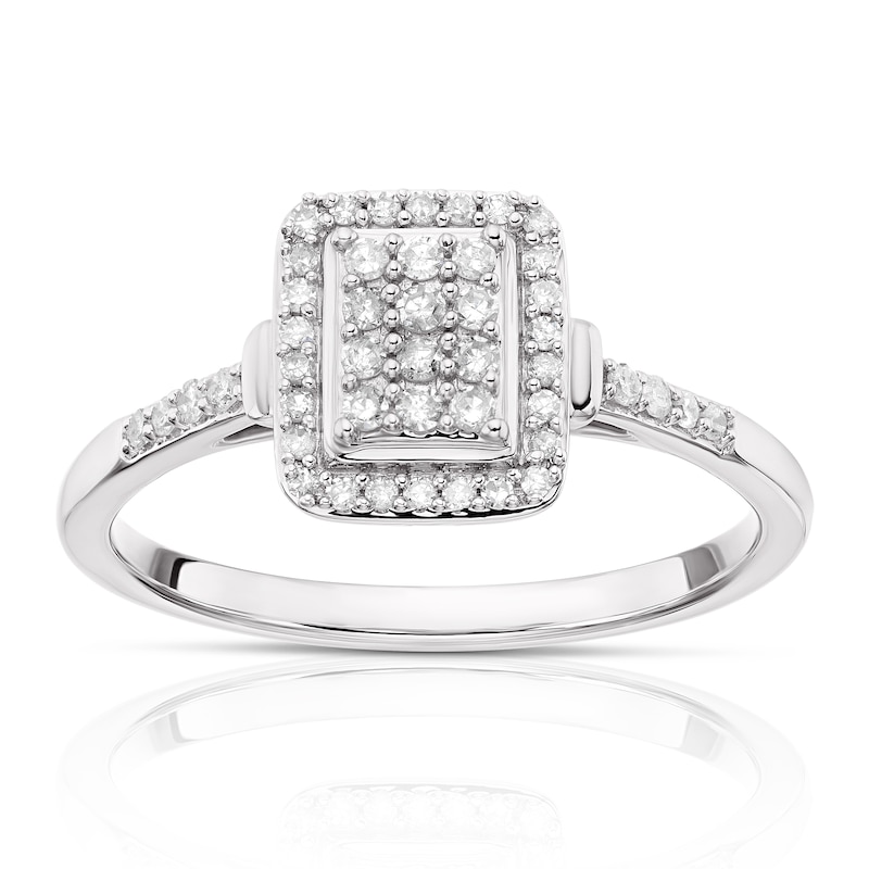 Main Image 1 of 9ct White Gold 0.20ct Total Diamond Rectangle Cluster Ring