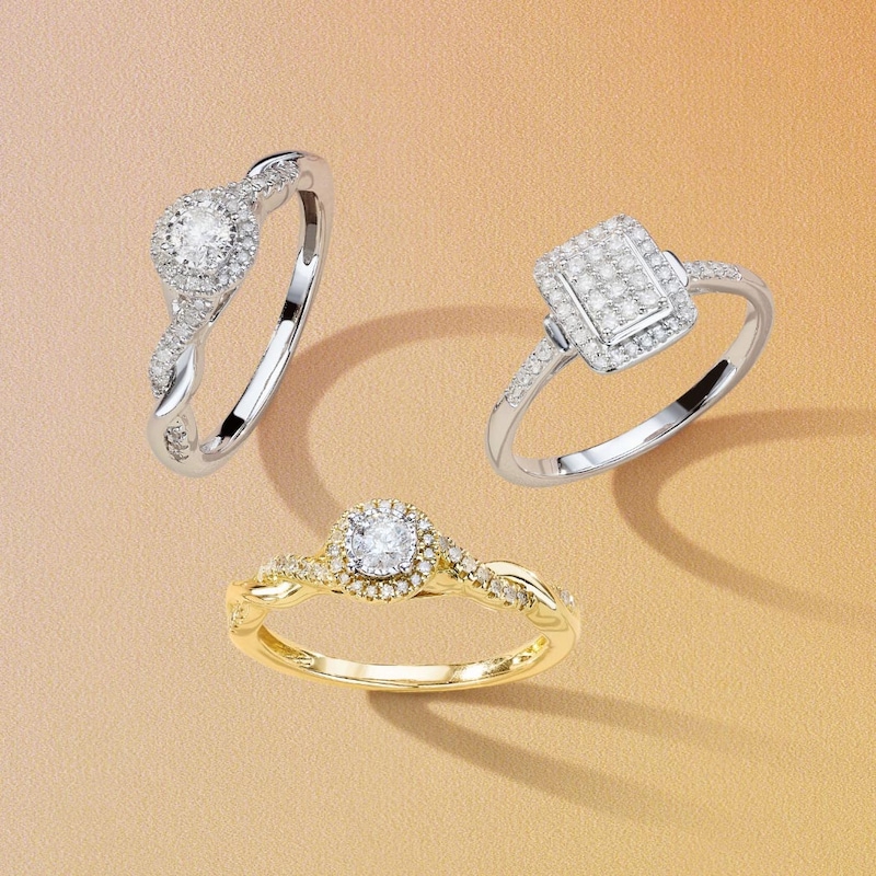 Main Image 2 of 9ct White Gold 0.20ct Total Diamond Rectangle Cluster Ring