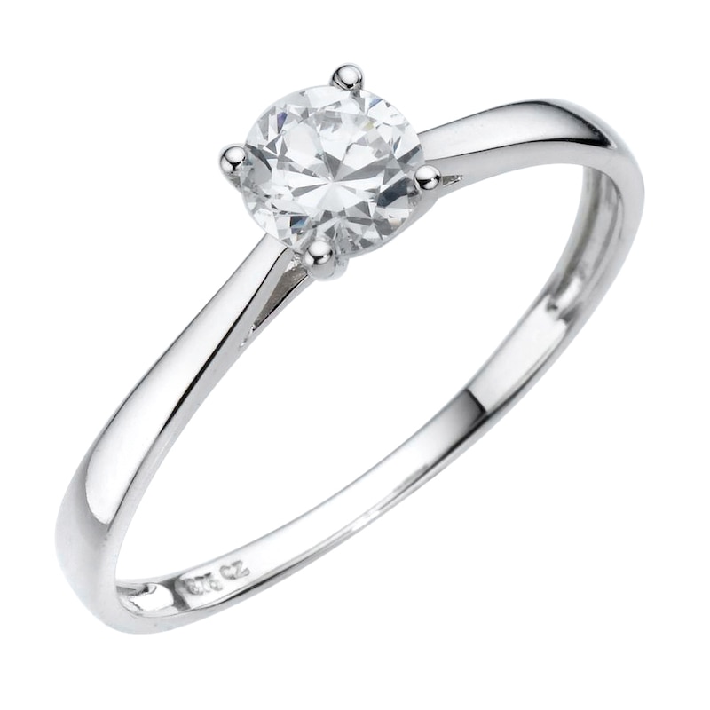 Main Image 1 of 9ct White Gold Cubic Zirconia Solitaire Ring
