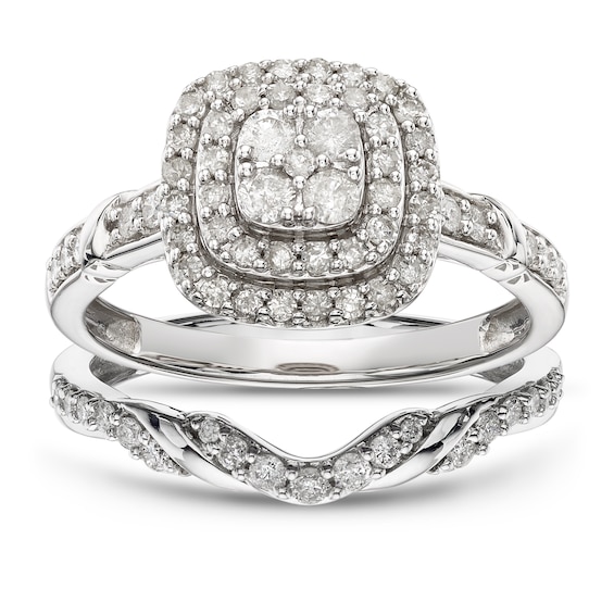 Engagement Ring Perfect Fit 9ct White Gold Cushion Bridal Se