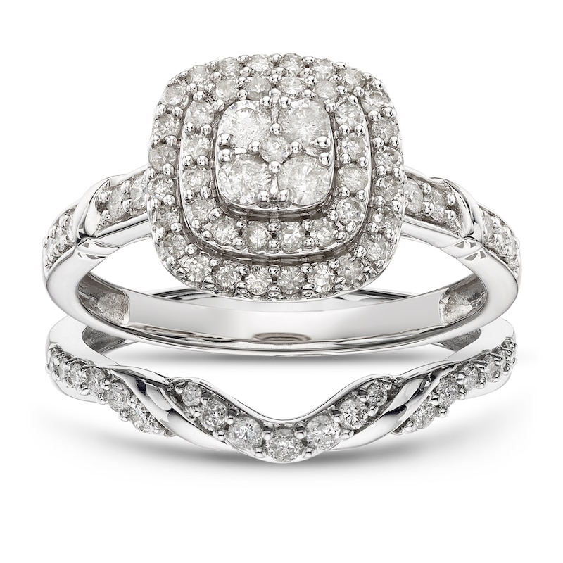 Main Image 1 of Perfect Fit 9ct White Gold 0.66ct Diamond Cushion Bridal Set