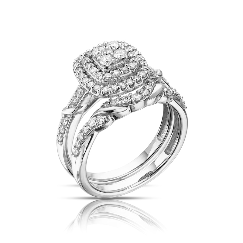 Main Image 2 of Perfect Fit 9ct White Gold 0.66ct Diamond Cushion Bridal Set