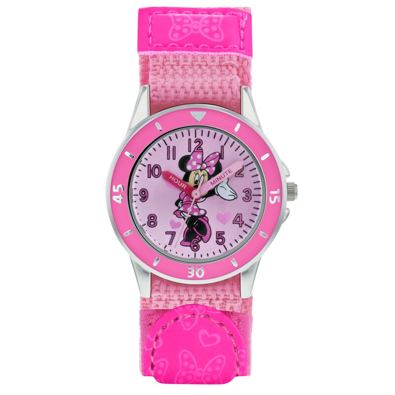 Main Image 1 of Disney Minnie Mouse Pink Patterned Strap Time Teacher Watch