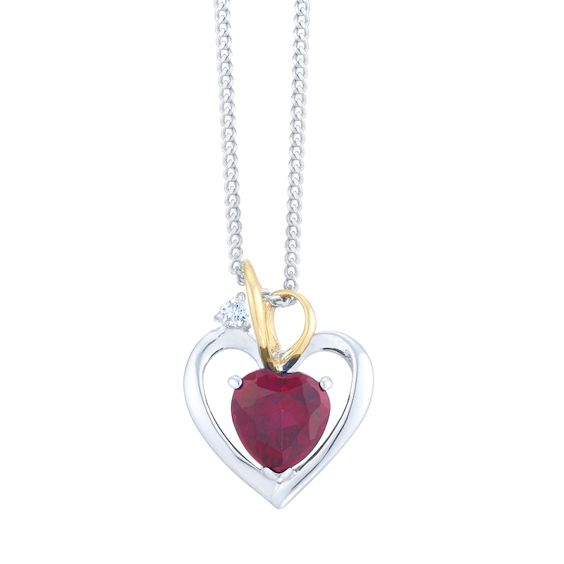 Main Image 1 of Sterling Silver & 9ct Yellow Gold Ruby Heart Pendant